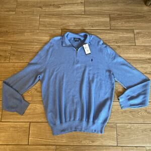 Polo Ralph Lauren Mens 2XL Pima Cotton 1/4 Zip Pullover Light Blue Pony NWT